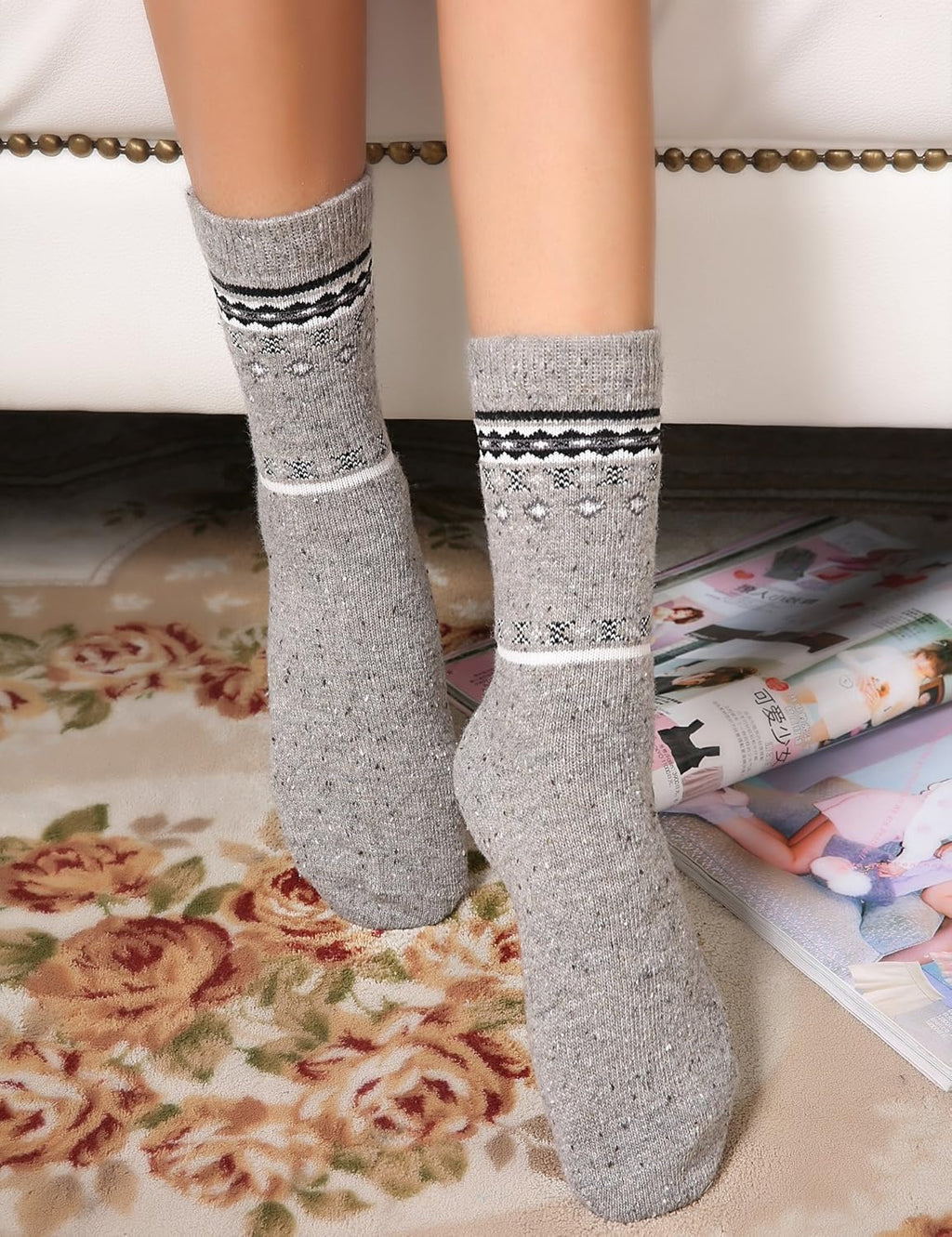6 Pairs of Wool Socks, Thick Knit, Warm Wool, Cozy Crew Winter Socks 