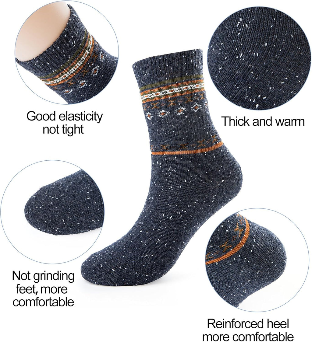 6 Pairs of Wool Socks, Thick Knit, Warm Wool, Cozy Crew Winter Socks 