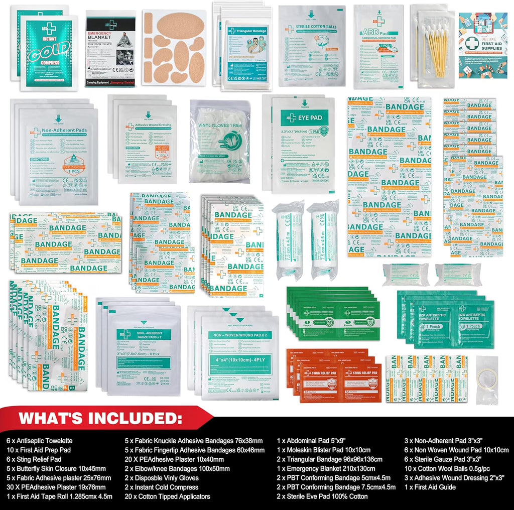 160 Piece First Aid Kit Refill - Portable Replacement Medical Supplies, Basic Outdoor Essentials Survival Kit, for Car, Camping, Home or Business
