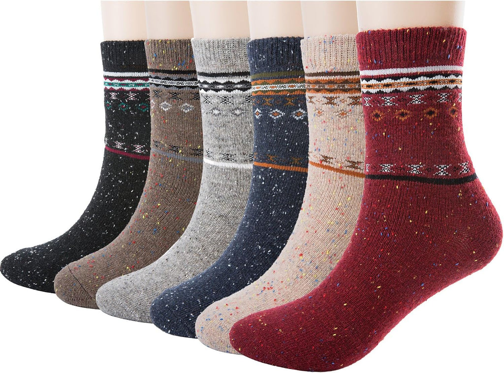 6 Pairs of Wool Socks, Thick Knit, Warm Wool, Cozy Crew Winter Socks 