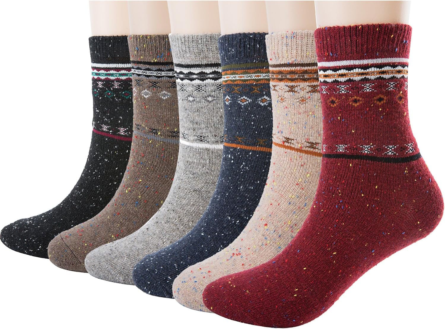 6 Pairs of Wool Socks, Thick Knit, Warm Wool, Cozy Crew Winter Socks 