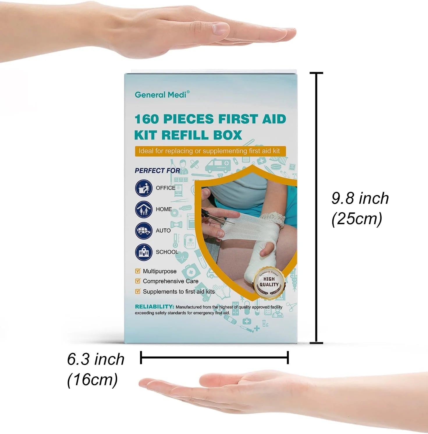 160 Piece First Aid Kit Refill - Portable Replacement Medical Supplies, Basic Outdoor Essentials Survival Kit, for Car, Camping, Home or Business