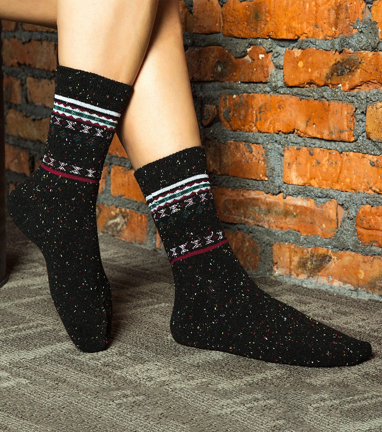 6 Pairs of Wool Socks, Thick Knit, Warm Wool, Cozy Crew Winter Socks 
