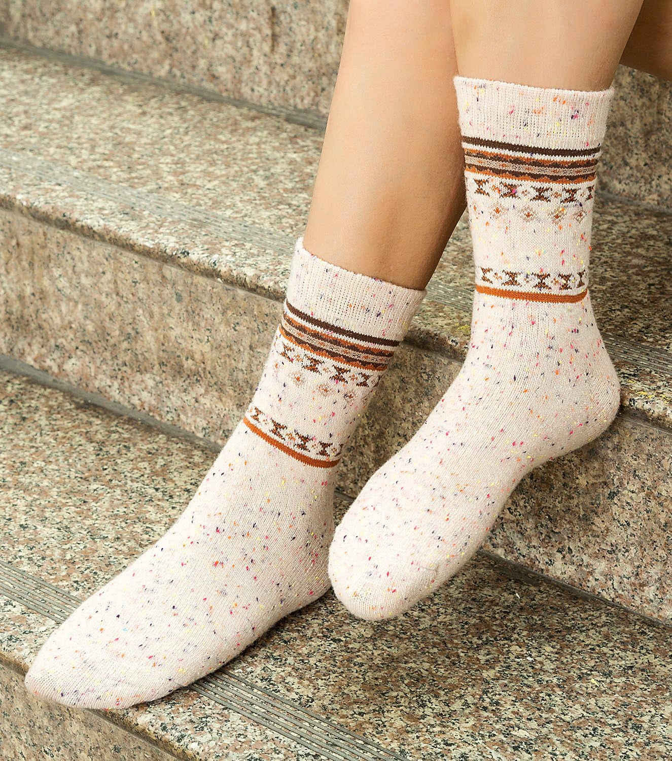 6 Pairs of Wool Socks, Thick Knit, Warm Wool, Cozy Crew Winter Socks 