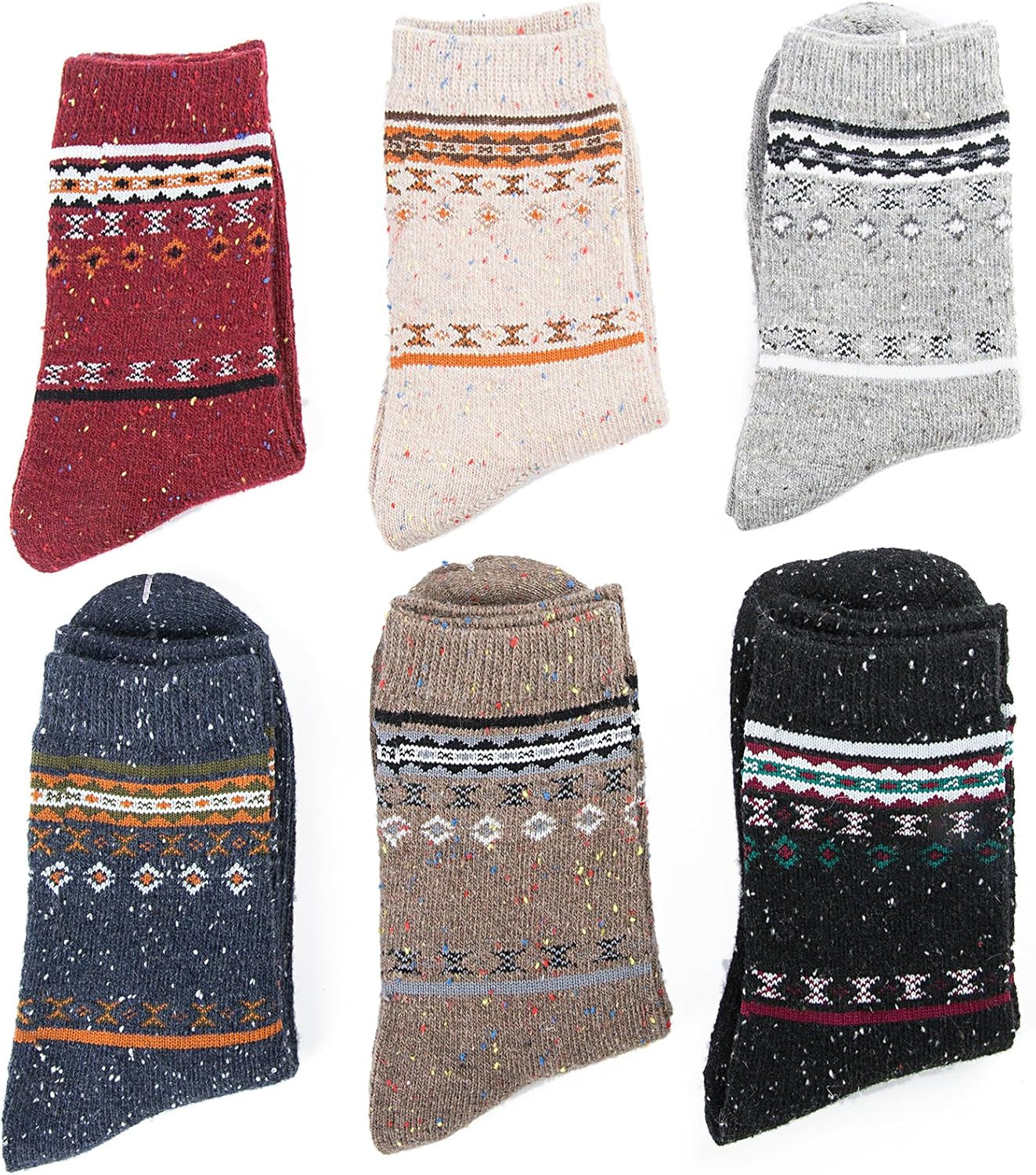 6 Pairs of Wool Socks, Thick Knit, Warm Wool, Cozy Crew Winter Socks 