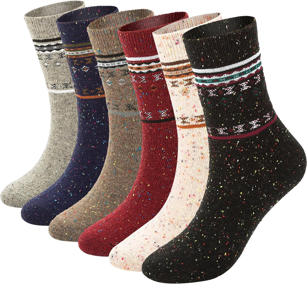 6 Pairs of Wool Socks, Thick Knit, Warm Wool, Cozy Crew Winter Socks 